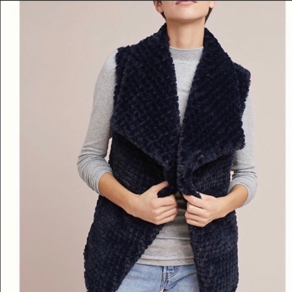 - Anthropologie Nlvt Navy Super Soft Plush Fleece Vest